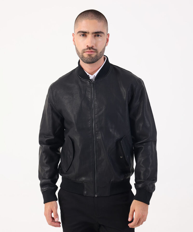 Chaqueta Bomber En Material Tipo Cuero