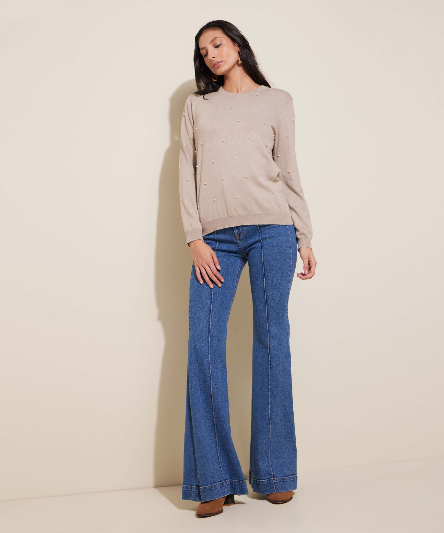 Saco Cuello Redondo Con Perlas