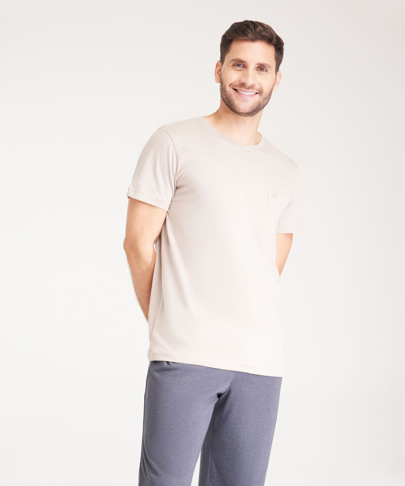 Pijama Set Camiseta Manga Corta Unicolor Con Bolsillo Y Pantalón Jogger  Unicolor