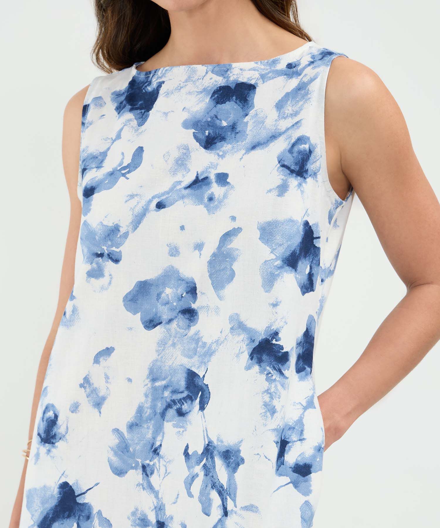 Vestido Estampado en Efecto Lino