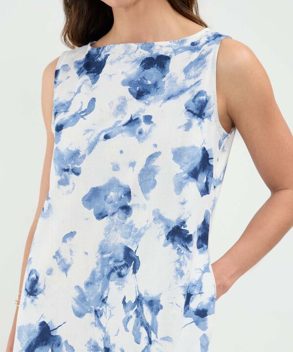 Vestido Estampado en Efecto Lino image number null