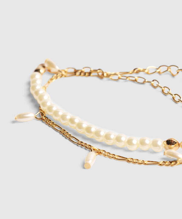 Set X 2 Pulseras Doradas Con Perlas