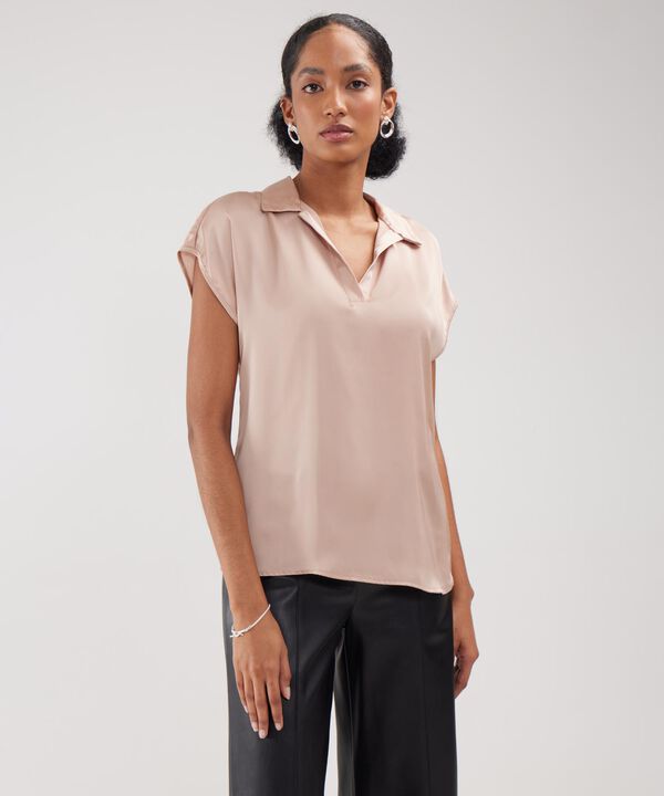 Blusa Manga Corta Corrida Unicolor  En Satin
