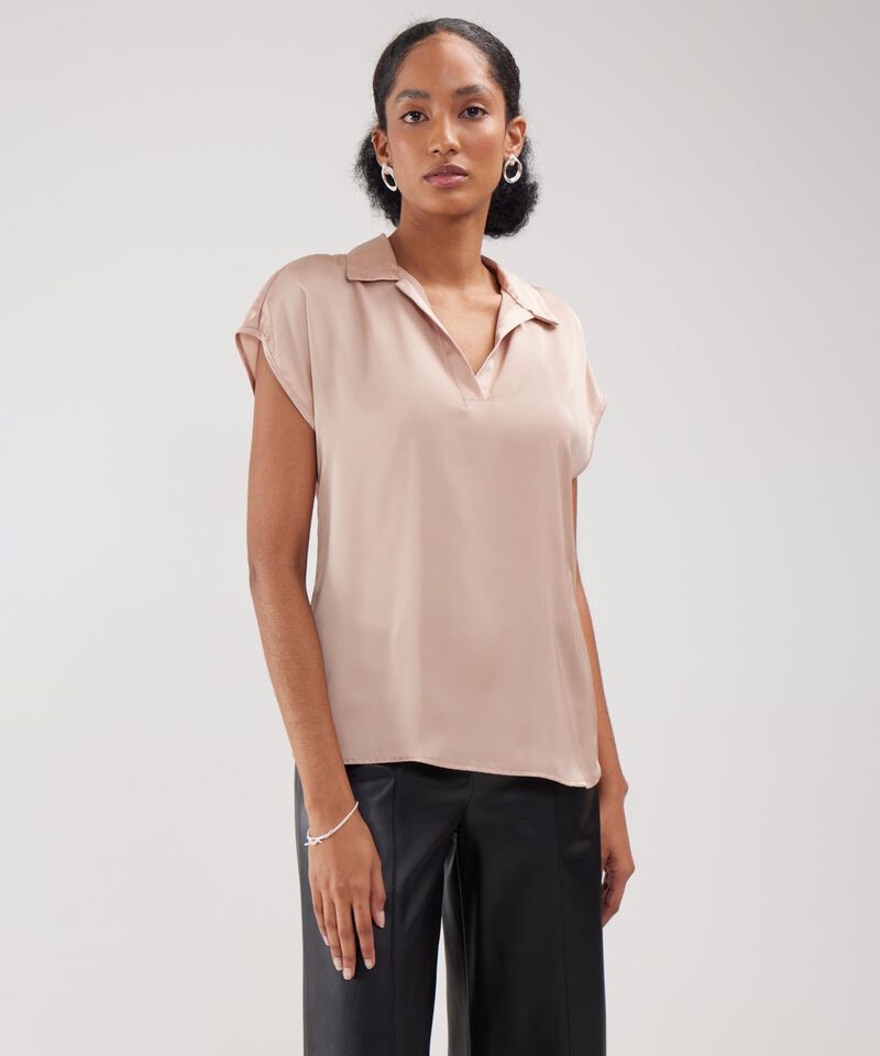 Blusa Manga Corta Corrida Unicolor  En Satin