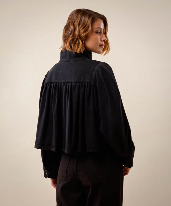 Chaqueta Denim Unicolor Para Mujer