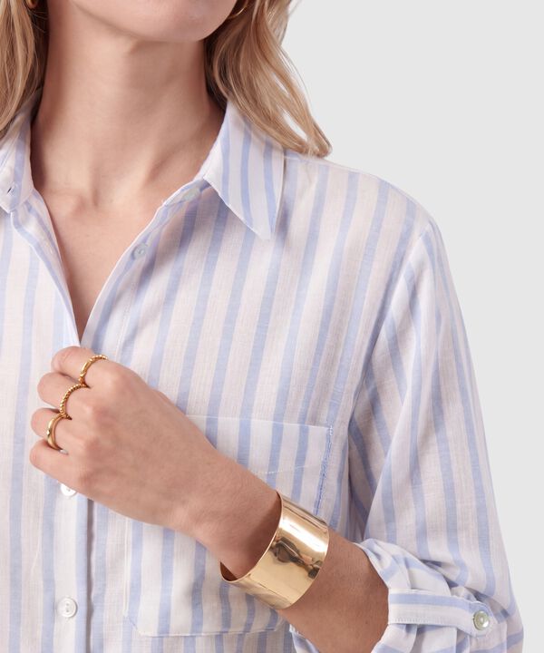 Camisa A Rayas Con Bolsillo Para Mujer