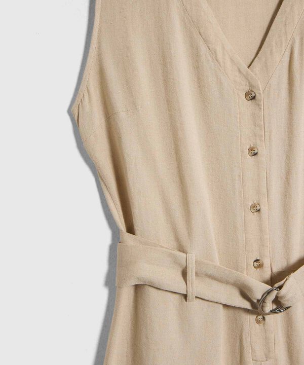 Enterizo Largo con Cintur&oacute;n y Perilla de Botones para Mujer image number null