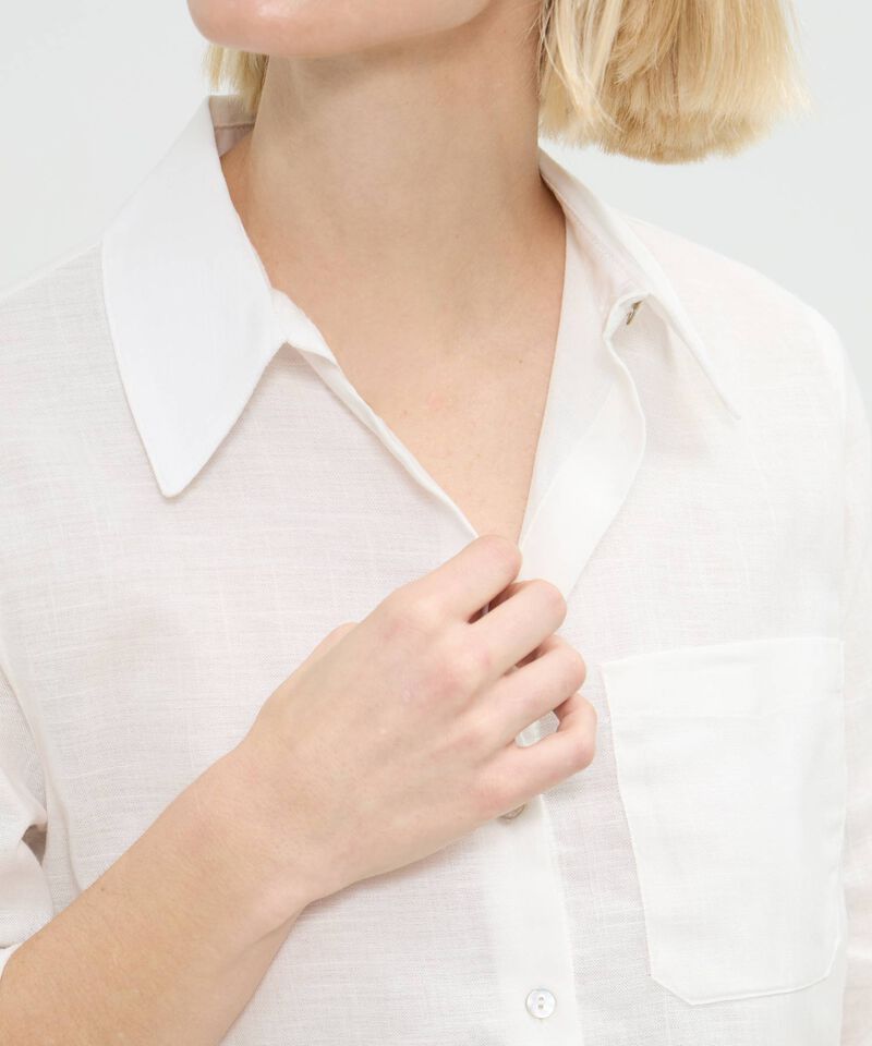 Camisa Manga Larga Con Bolsillo Unicolor En Lino