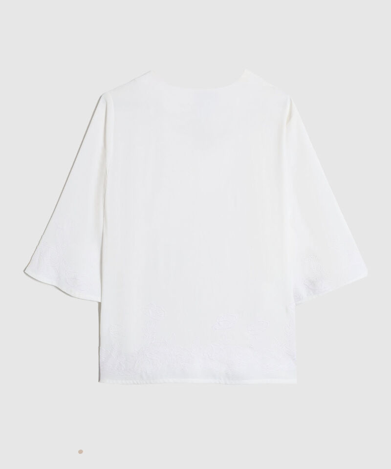 Blusa con Escote V y Bordado en Borde Para Mujer Curvy