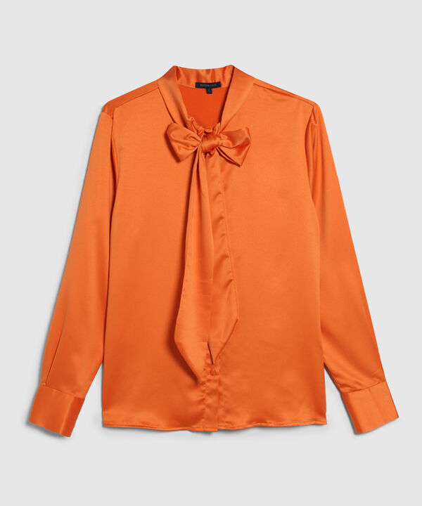 Blusa Manga Larga Cuello Corbata Unicolor