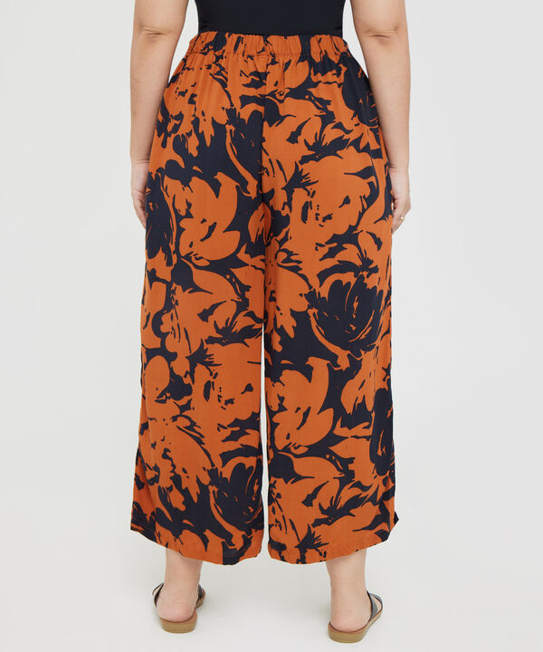 Pantalón Capri Estampado, Cintura Elástica Con Bolsillos Laterales