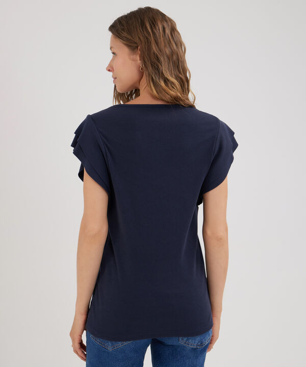 Camiseta Unicolor, Escote Redondo, Manga Sisa Con Boleros