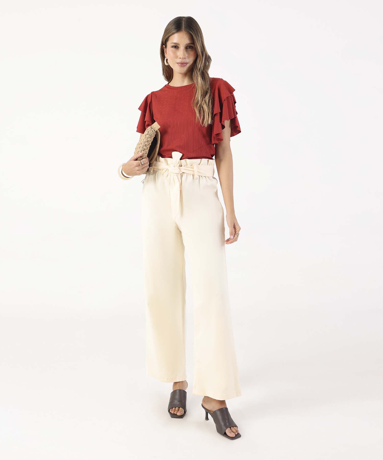 Camiseta Unicolor Textura Manga Corta Con Boleros, Tr&oacute;pico Floral