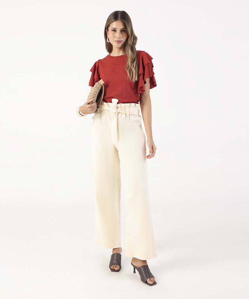 Camiseta Unicolor Textura Manga Corta Con Boleros, Tr&oacute;pico Floral