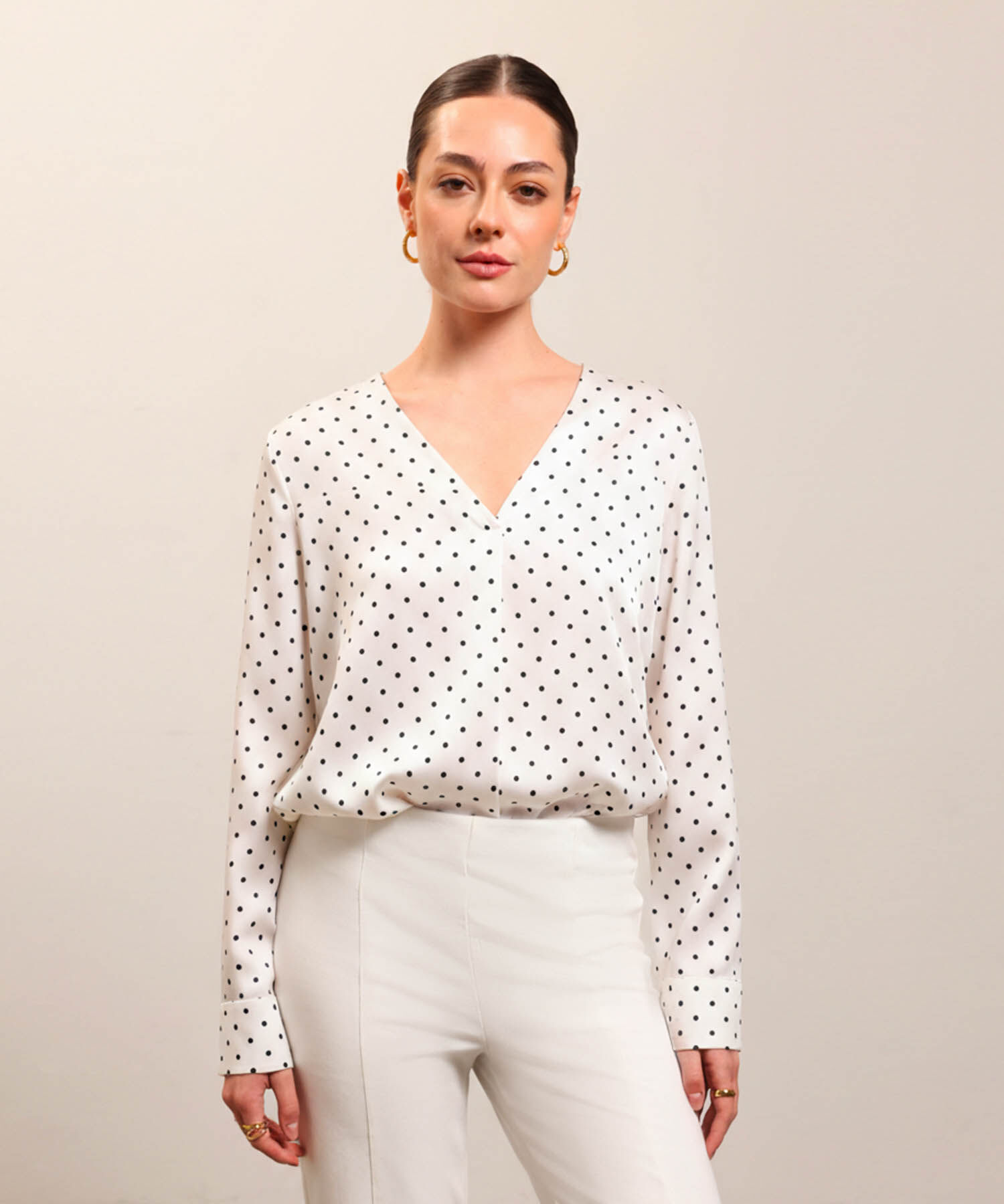 Blusa Estampada Con Cuello En V Para Mujer