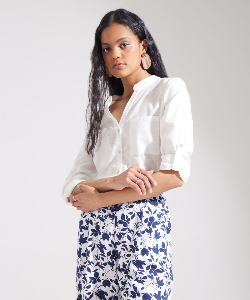 Blusa  Manga Larga Con Bolsillo Unicolor