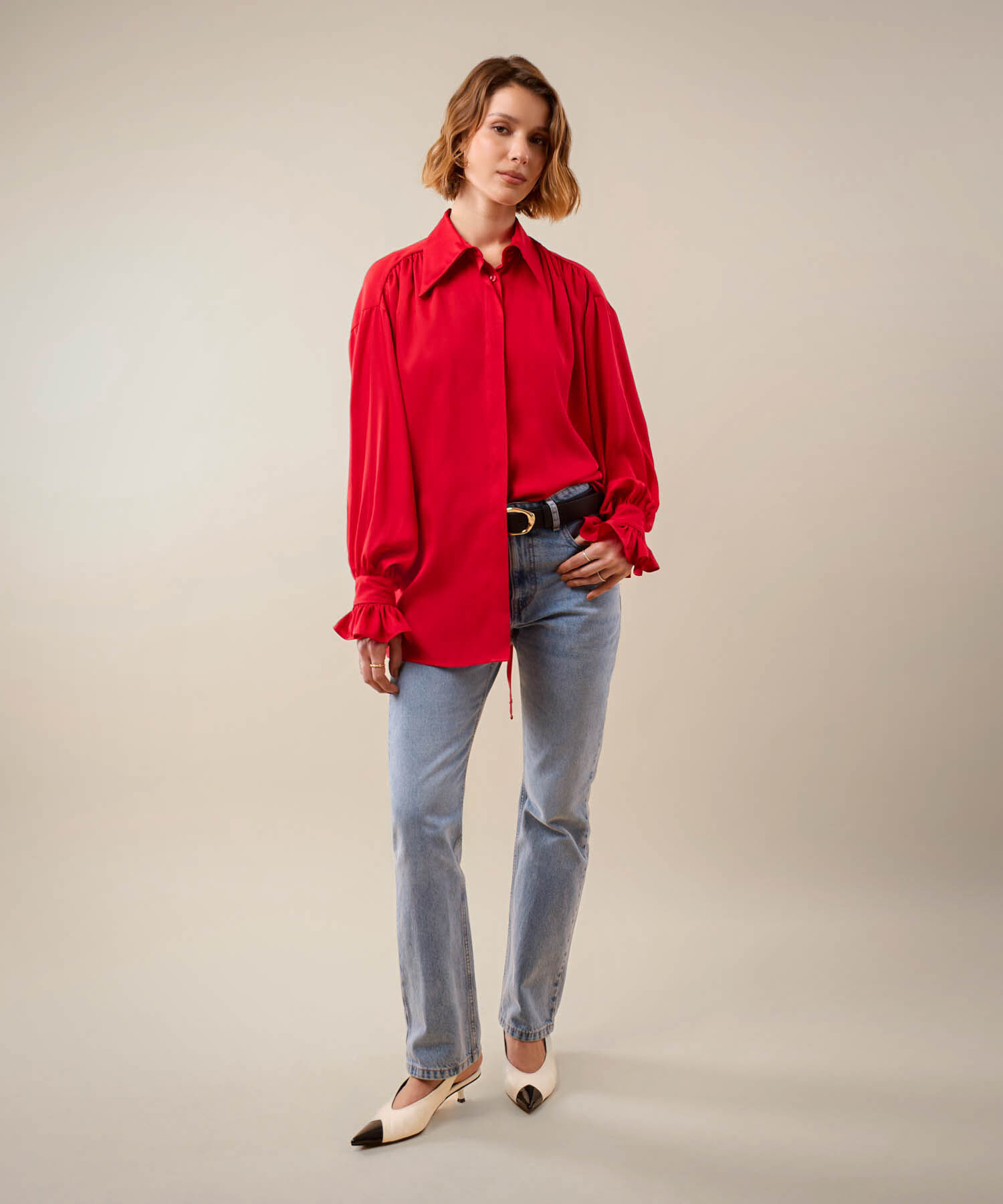 Camisa Manga Larga Con Volantes Para Mujer