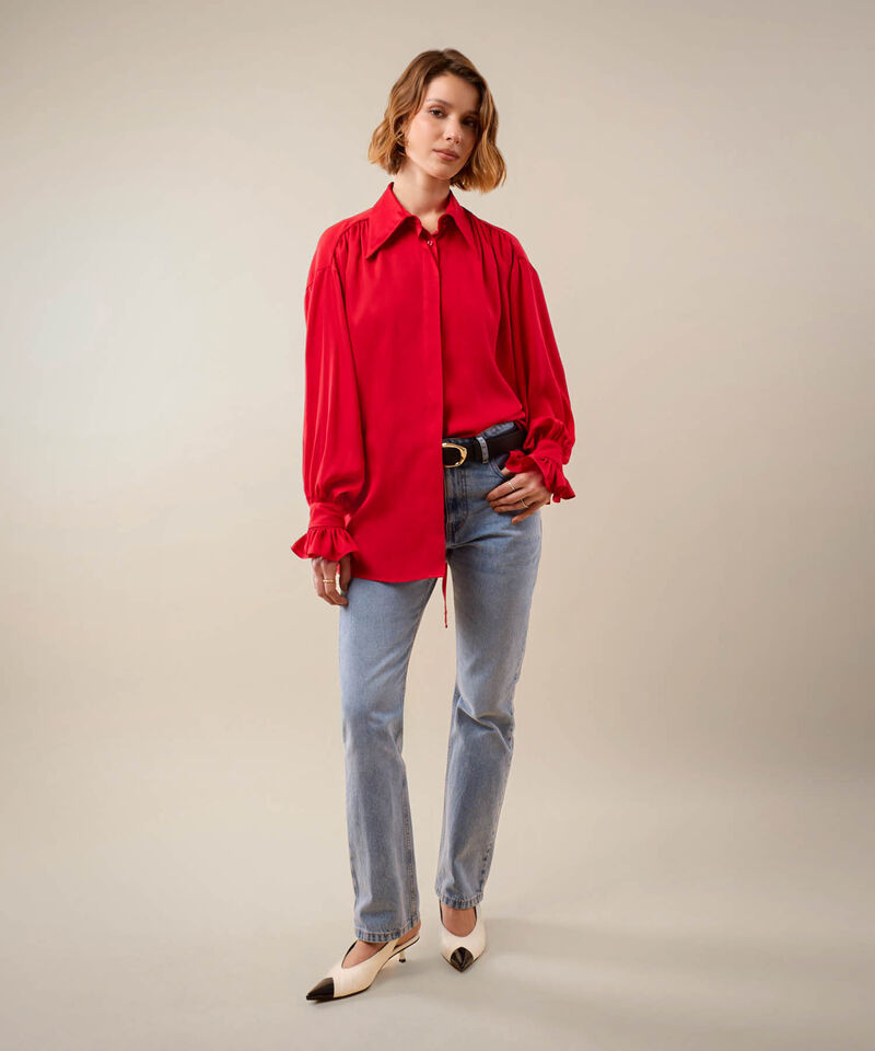 Camisa Manga Larga Con Volantes Para Mujer