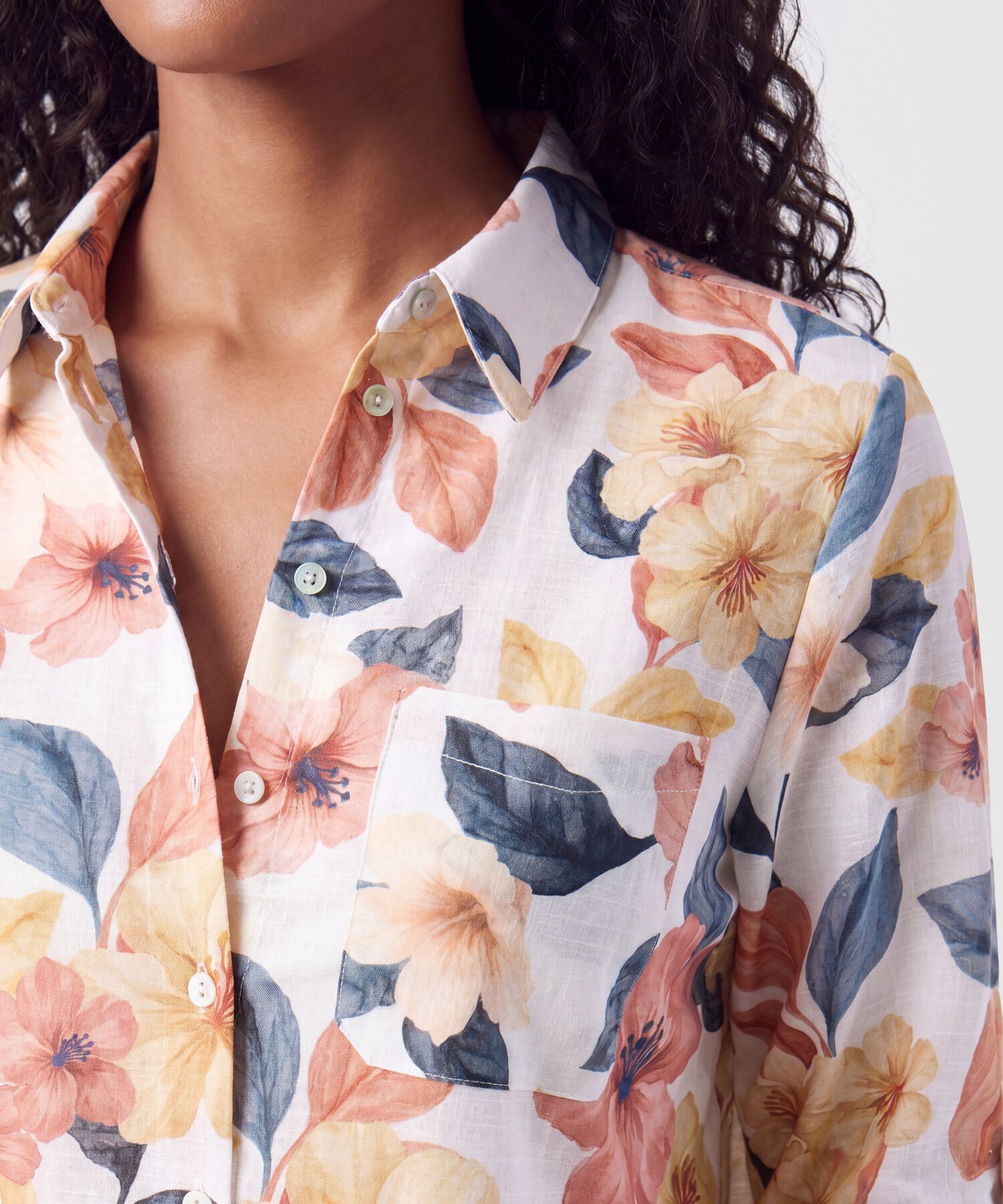 Camisa Manga Larga Con Bolsillo Para Mujer