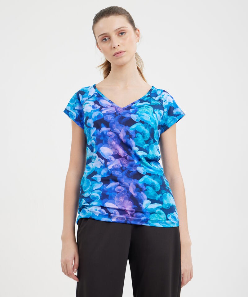 Camiseta Para Mujer, Cuello En V, Manga Corta, Estampada