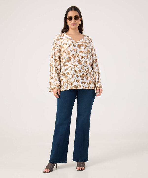 Blusa Estampada Escote En V Para Mujer image number null