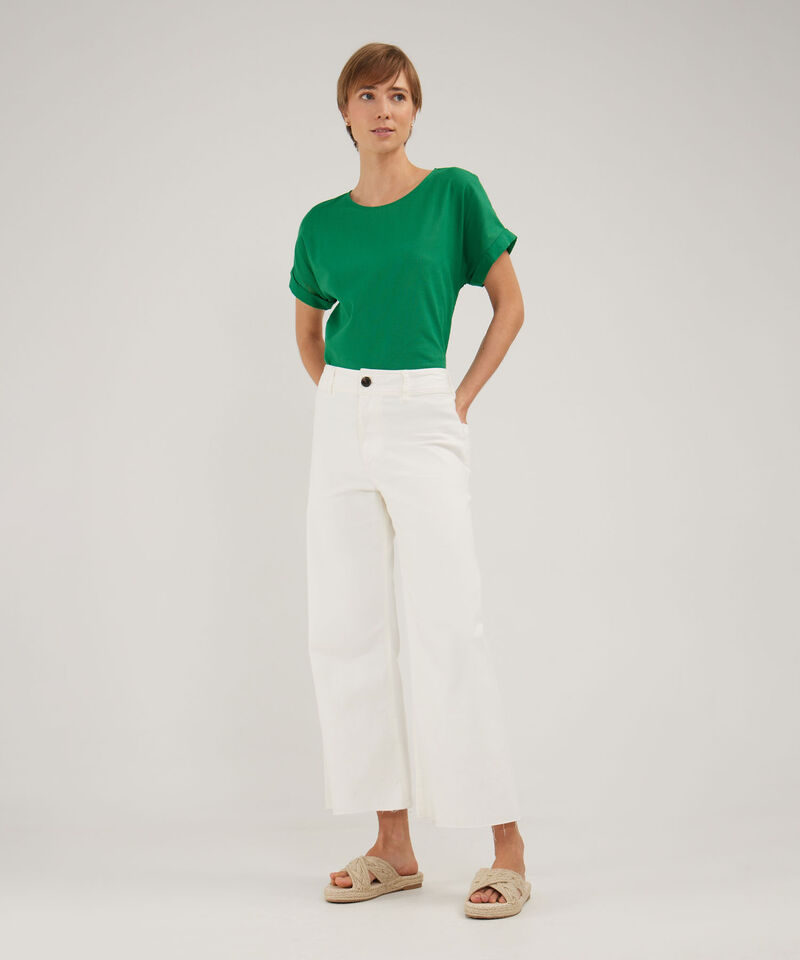 Blusa Manga Corta Con Guardapolvo  En Lino Unicolor