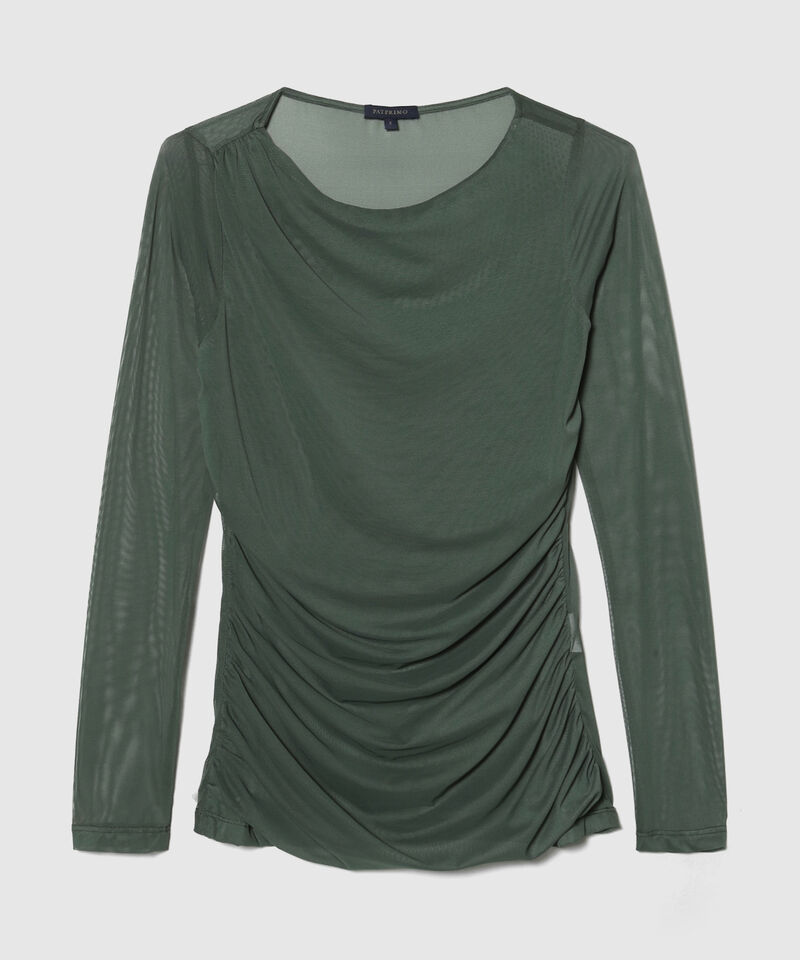 Camiseta Drapeada Unicolor Manga Larga