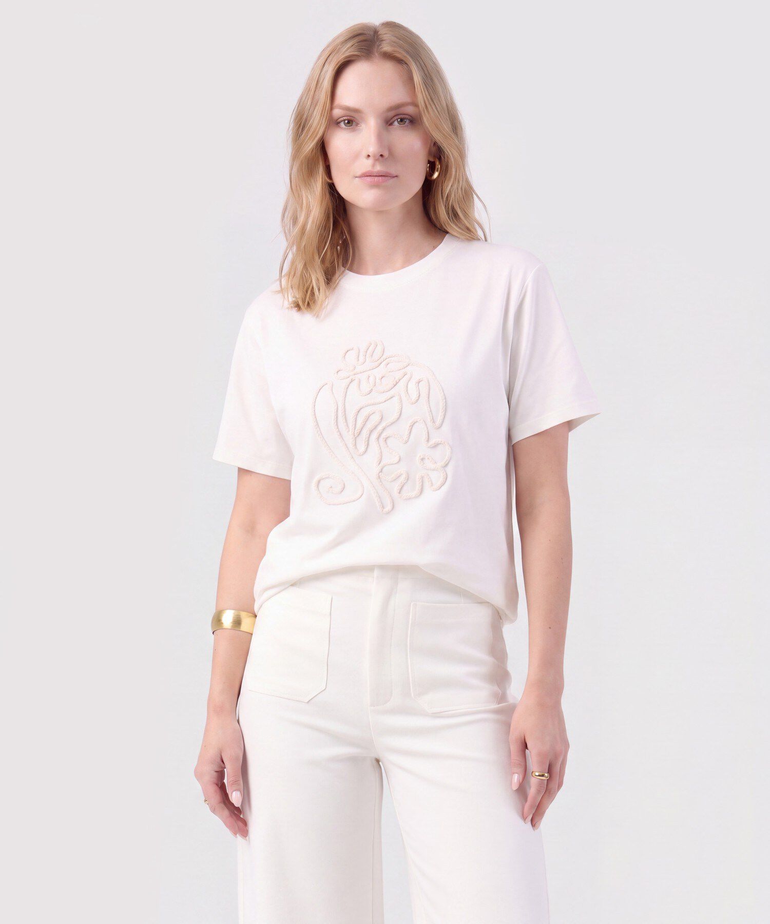 Camiseta Con Bordado De Cord&oacute;n Para Mujer
