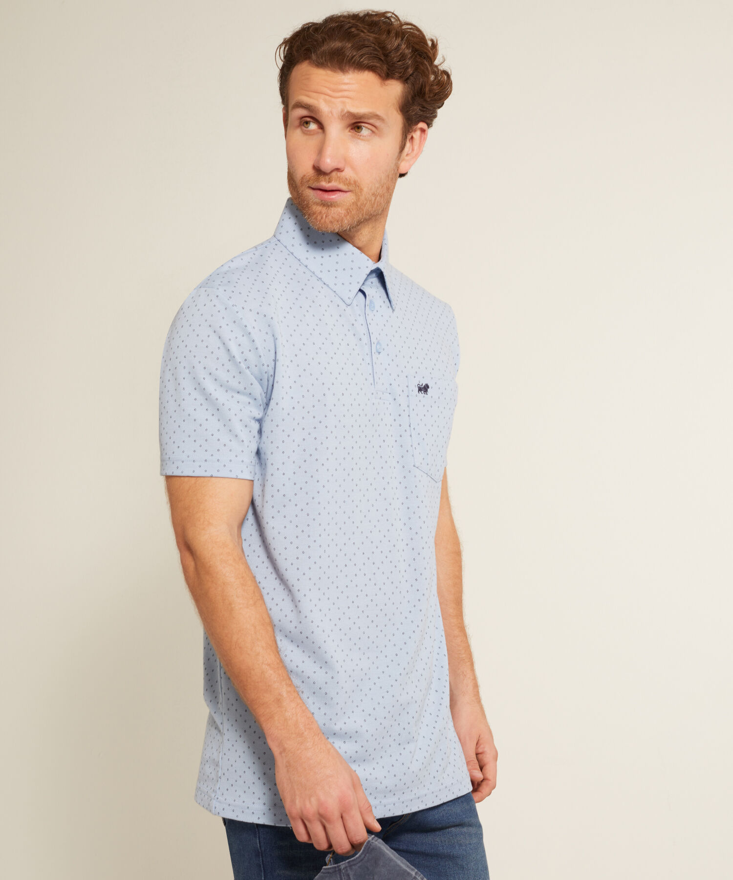 Polo Estampada Cuello Duro , Con Bolsillo