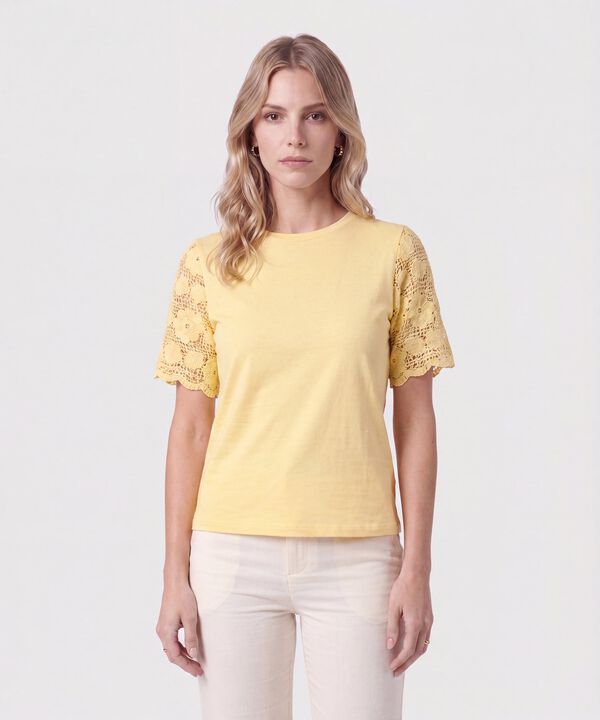Camiseta Con Mangas De Encaje Para Mujer image number null