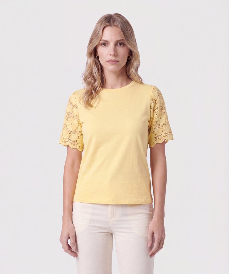Camiseta Con Mangas De Encaje Para Mujer