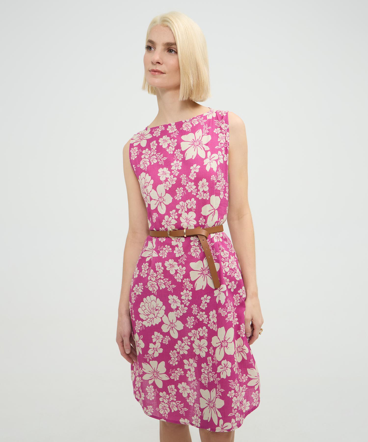 Vestido Estampado en Efecto Lino