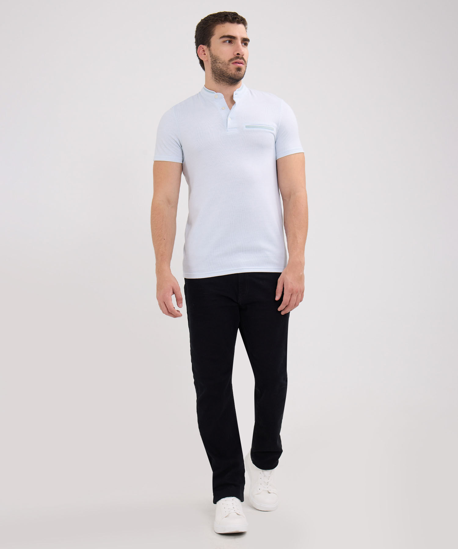 Polo Cuello Mao Unicolor Con Simulación Bolsillo Ribete