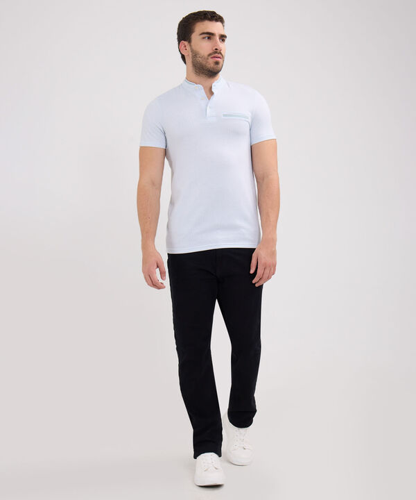 Polo Cuello Mao Unicolor Con Simulación Bolsillo Ribete