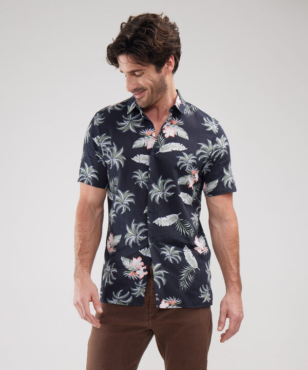 Camisa Manga Corta Estampada Base Lino image number null