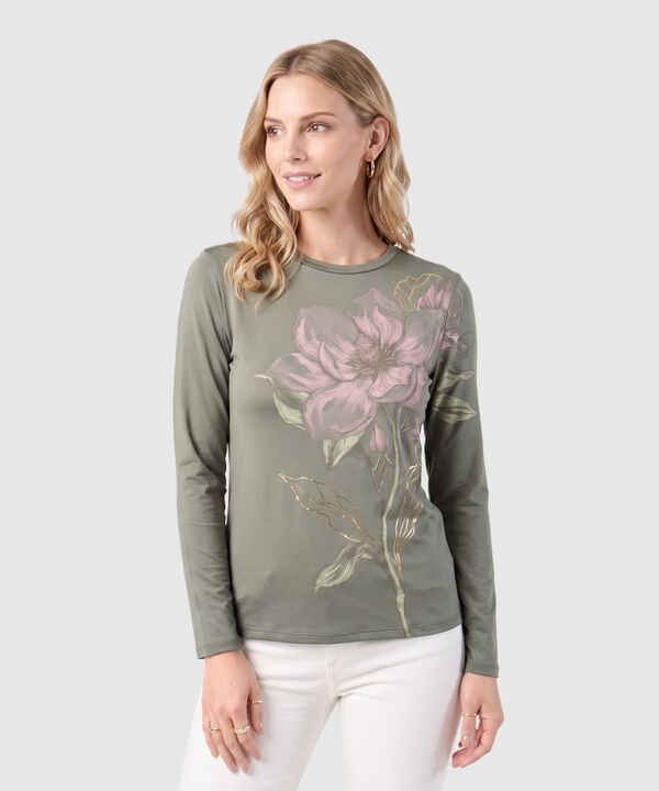 Camiseta Manga Larga Estampada Para Mujer image number null