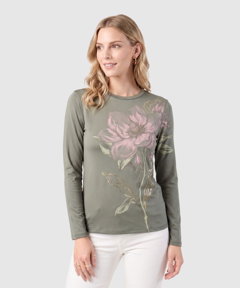 Camiseta Manga Larga Estampada Para Mujer