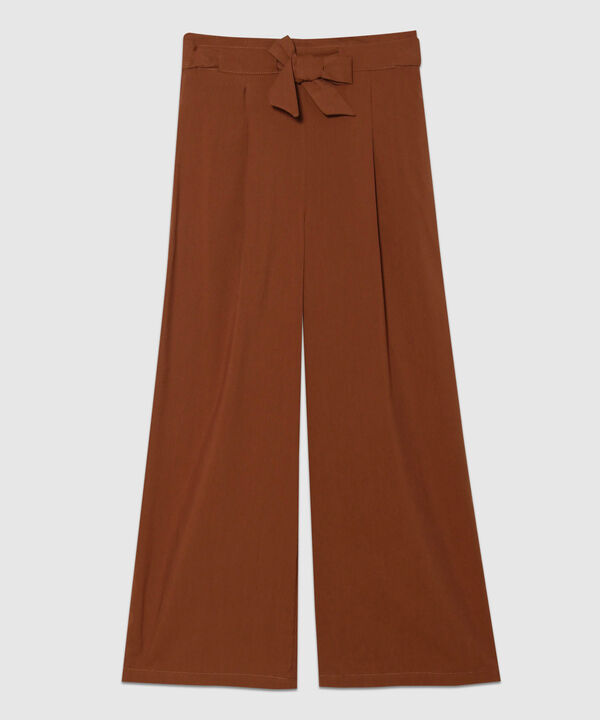 Pantalon Moda Tipo Paper Bag, Bota Amplia Con Bolsillos Laterales Y Cinturón Para Anudar, Cristales Linea Moda