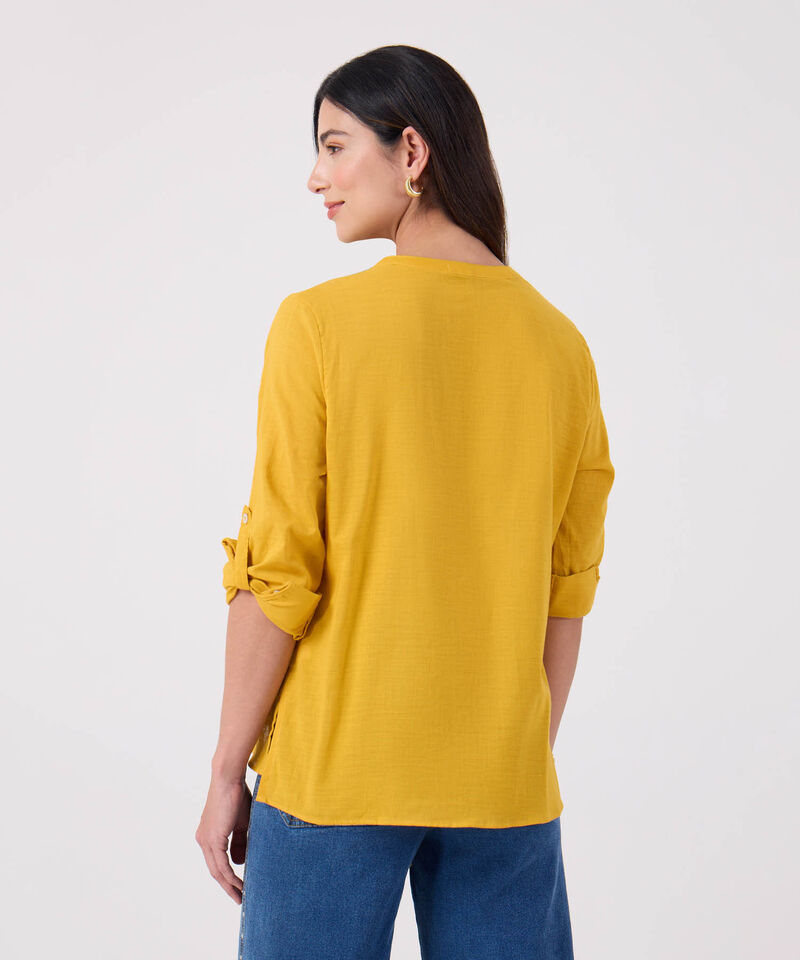 Blusa Manga Larga Unicolor En Lino