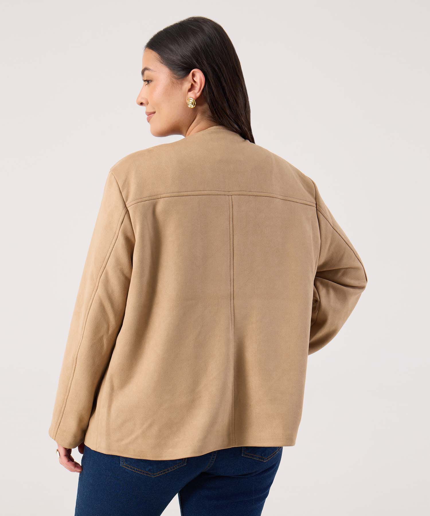 Chaqueta Unicolor Con Bolsillos Para Mujer Curvy