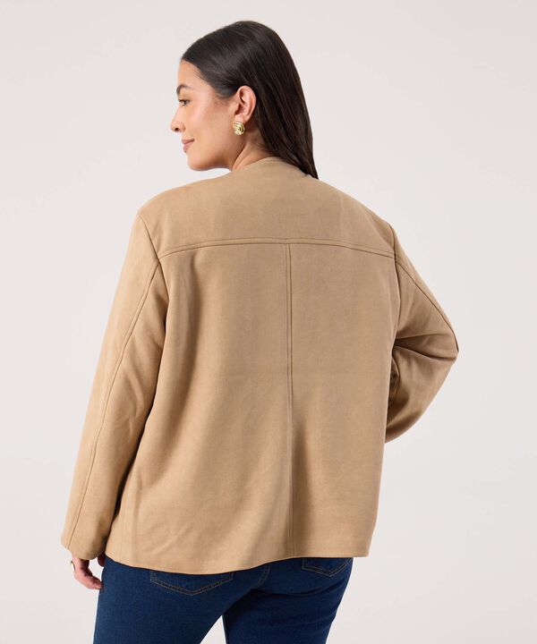 Chaqueta Unicolor Con Bolsillos Para Mujer Curvy