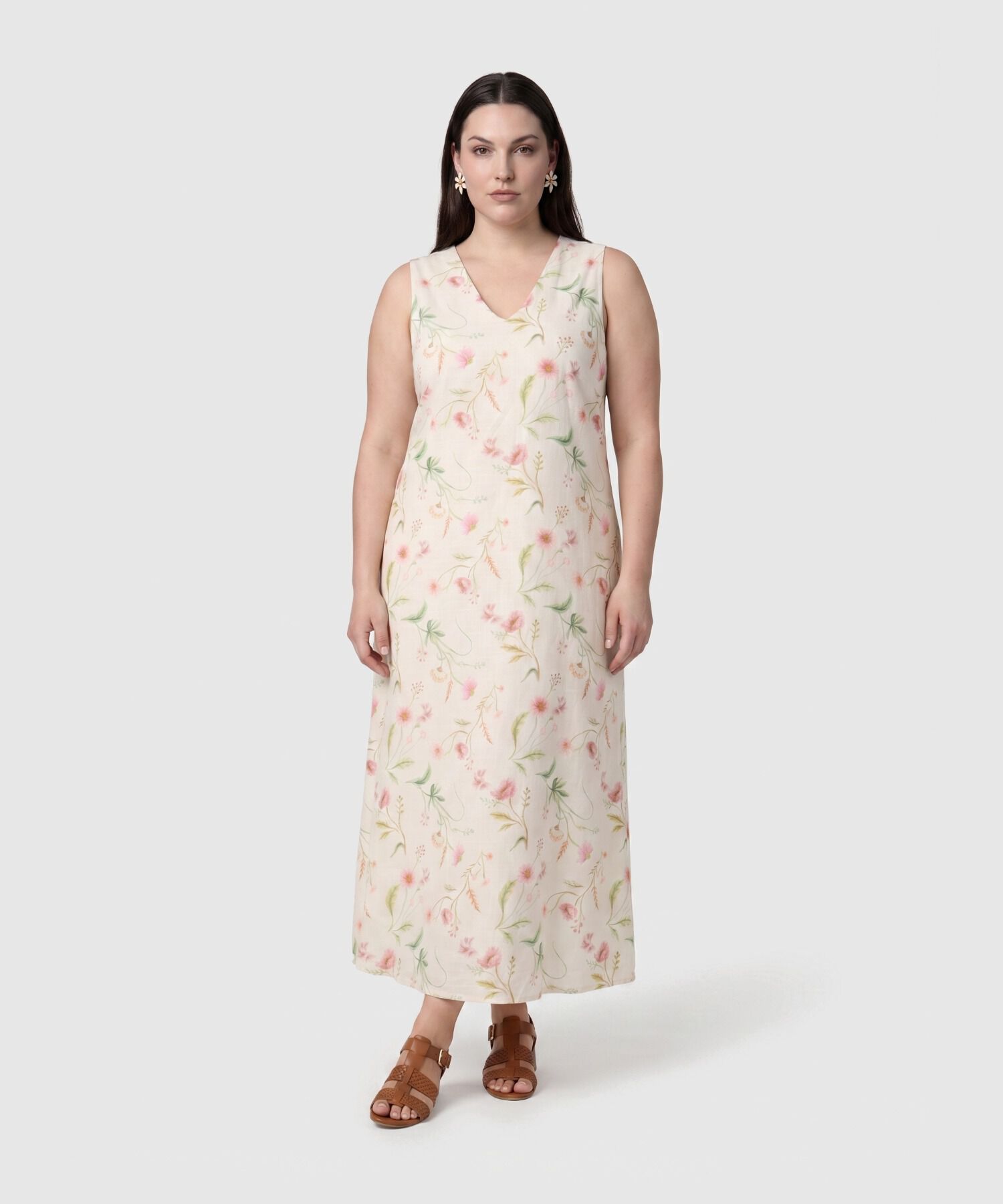 Vestido Largo Estampado De Corte Recto Para Mujer Curvy