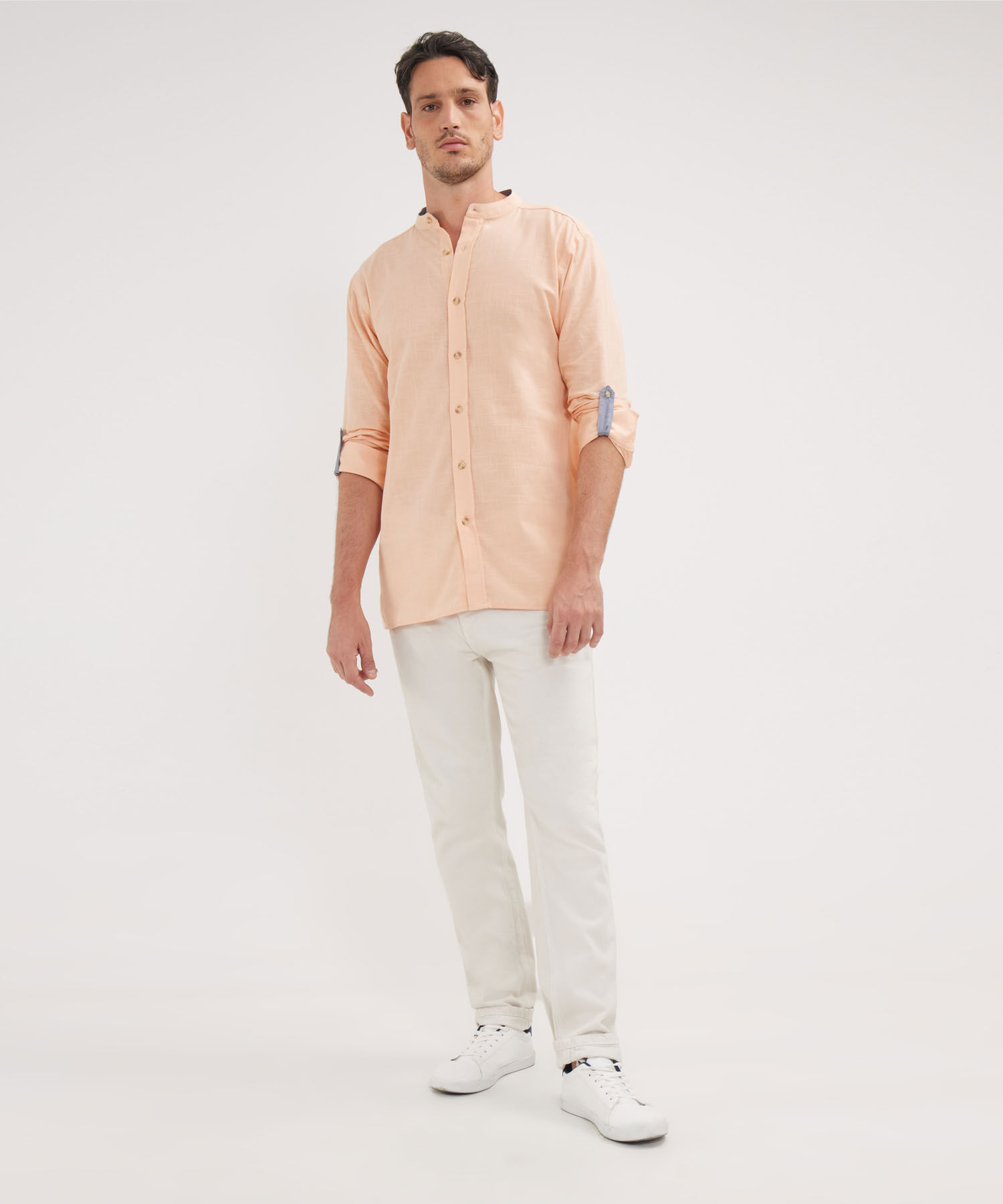 Camisa Manga Larga Cuello Mao Unicolor