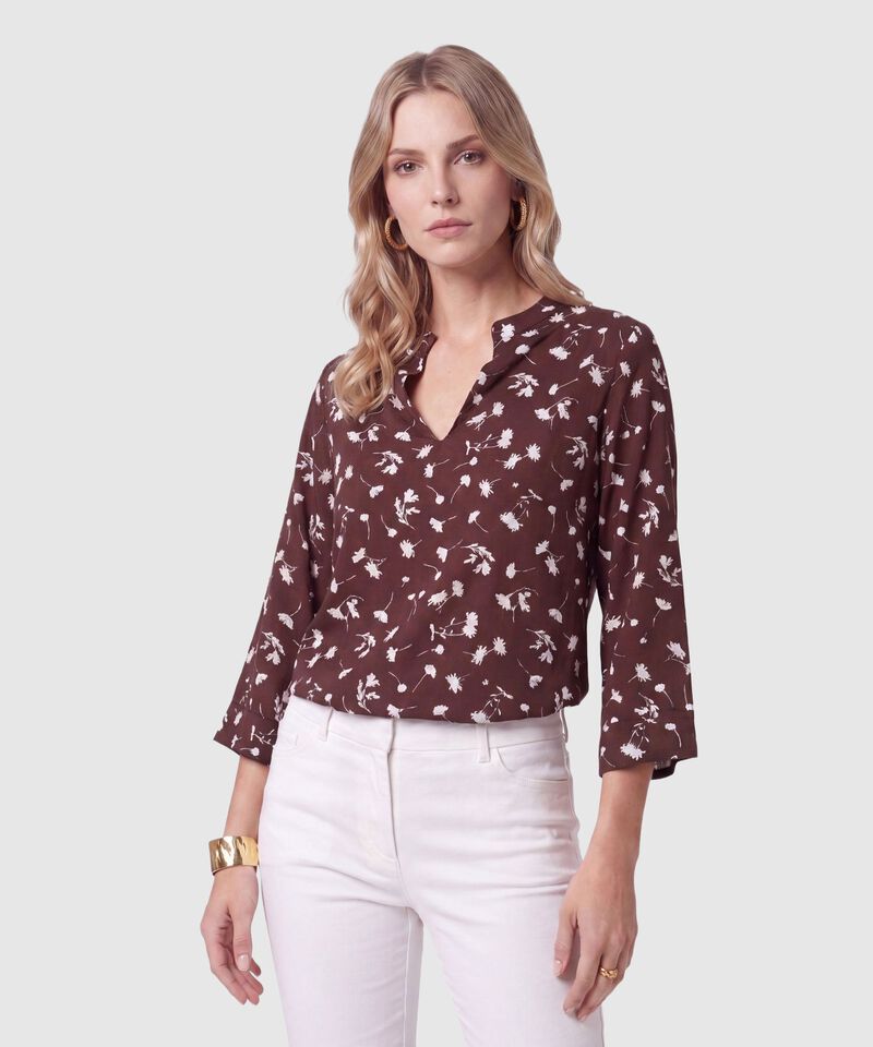 Blusa Estampada Con Cuello En V Para Mujer