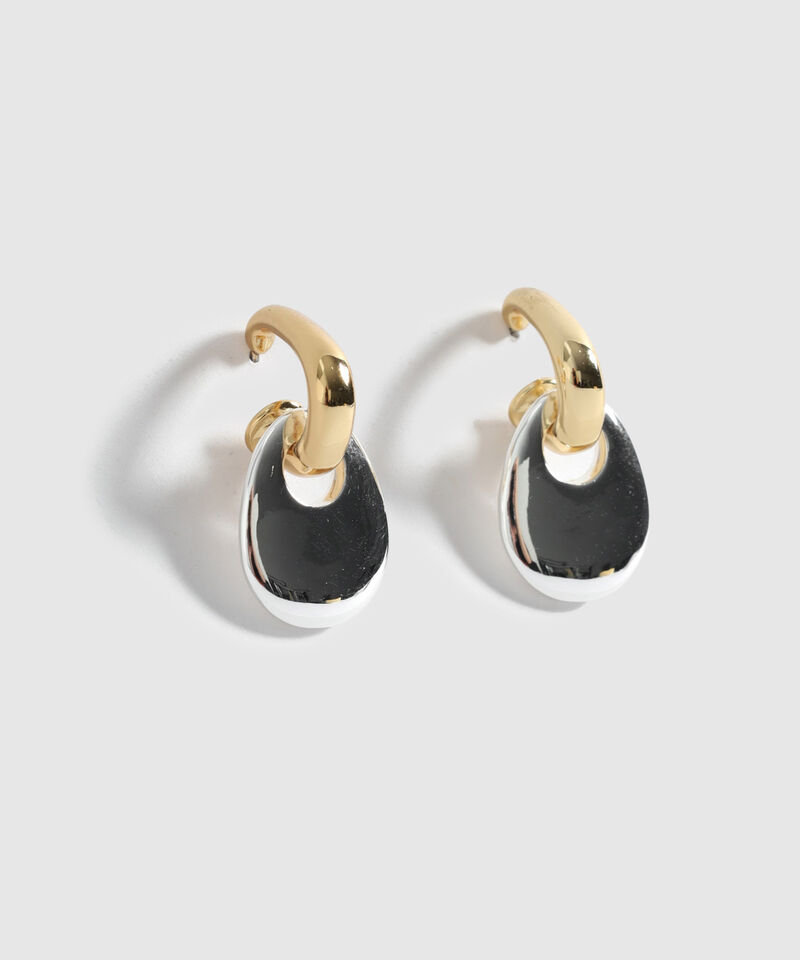 Aretes Argollas Con Colgante Bicolor Mujer