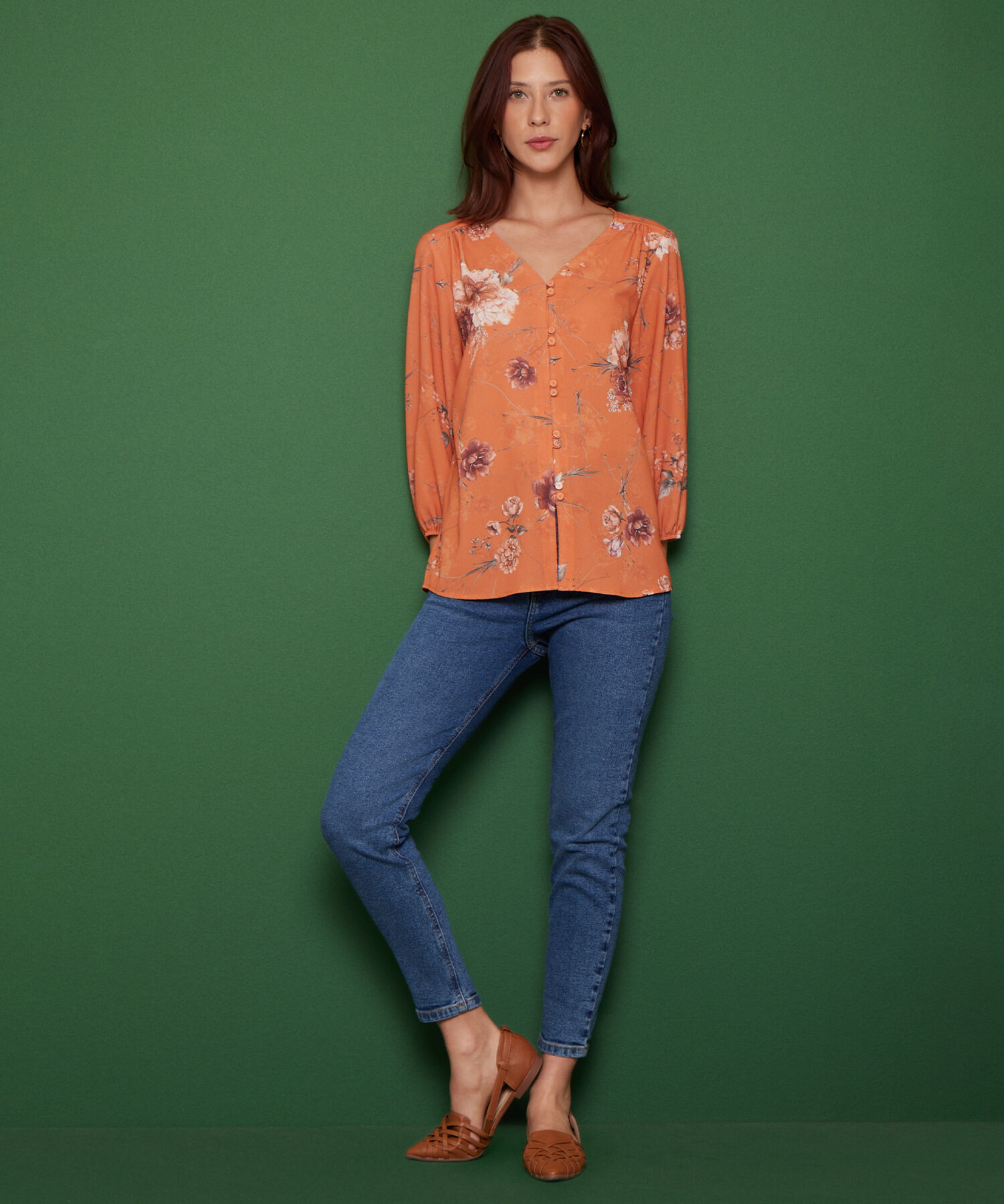 Blusa Manga &frac34; Con Escote 