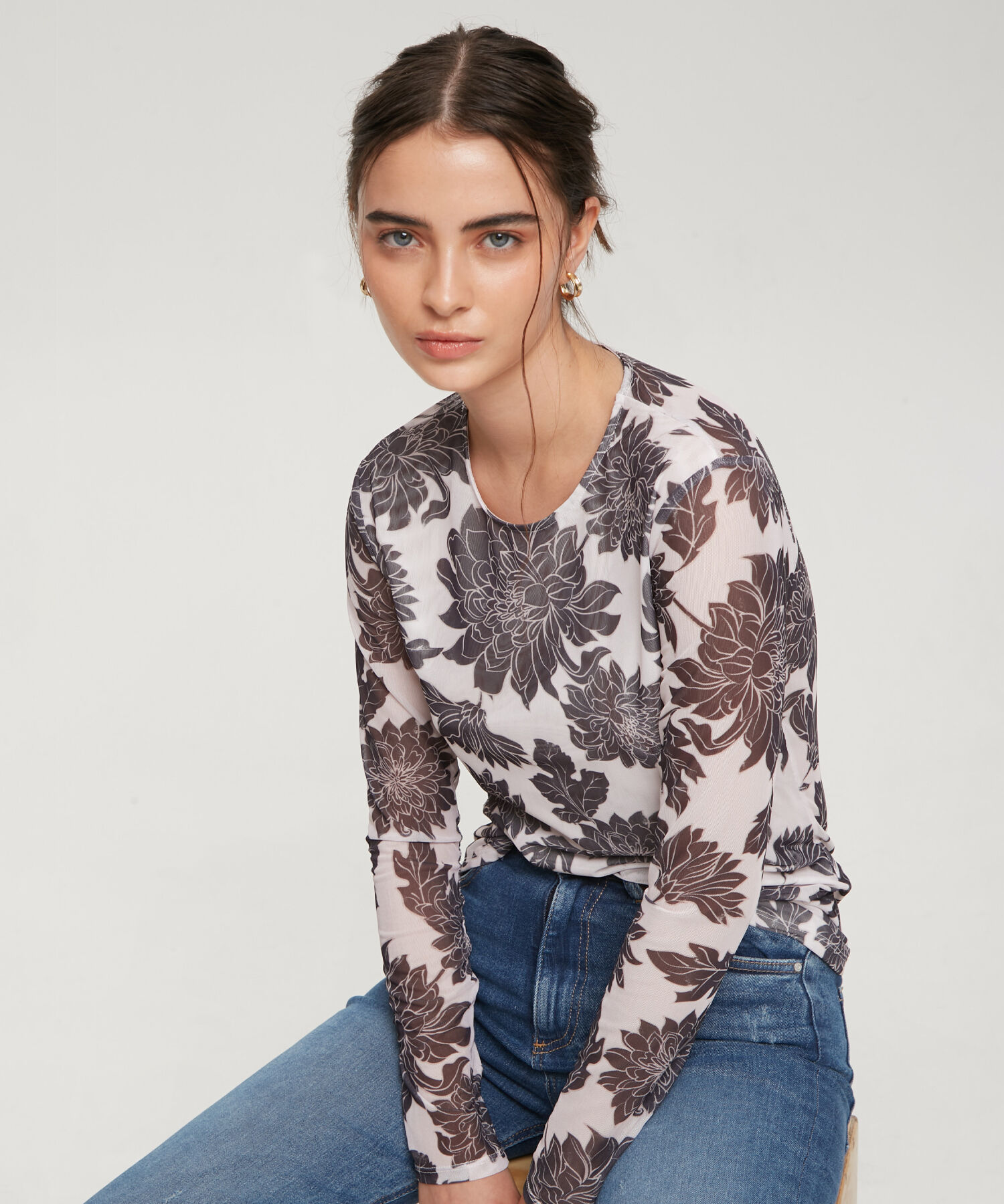 Camiseta Estampada Escote Redondo Manga Larga