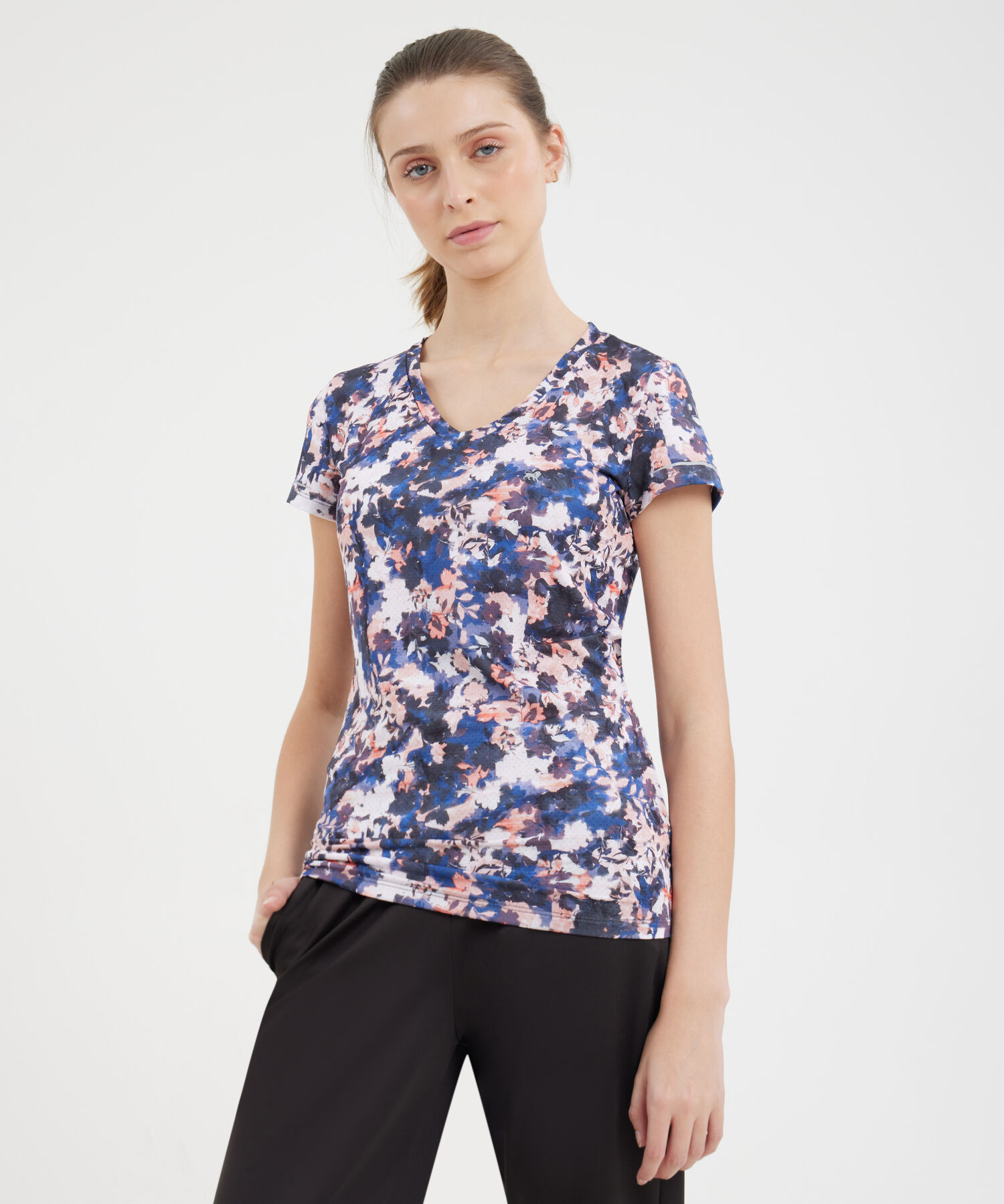 Camiseta Para Mujer, Cuello En V, Manga Corta, Estampada