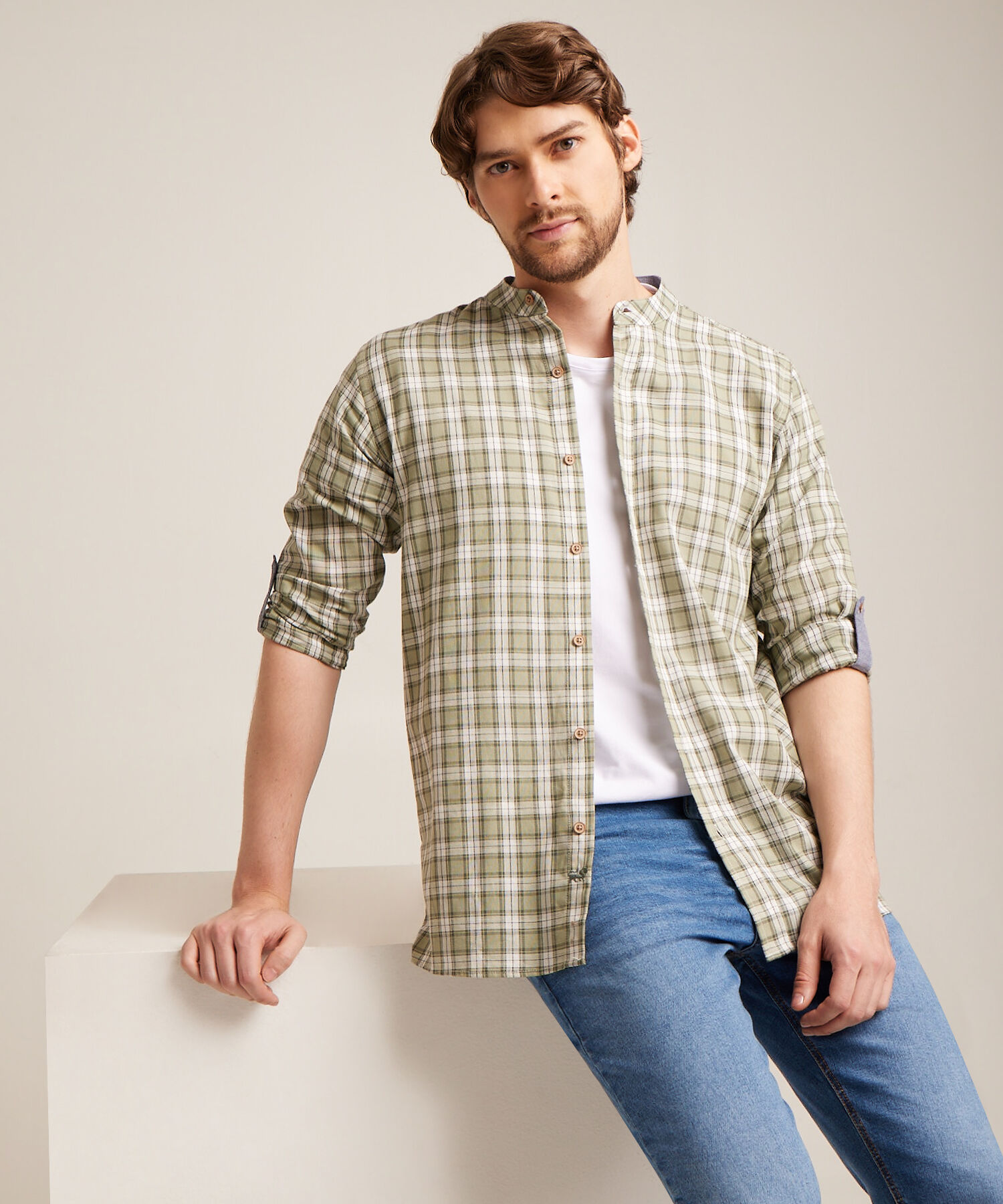 Camisa Manga Larga Cuello Neru Unicolor