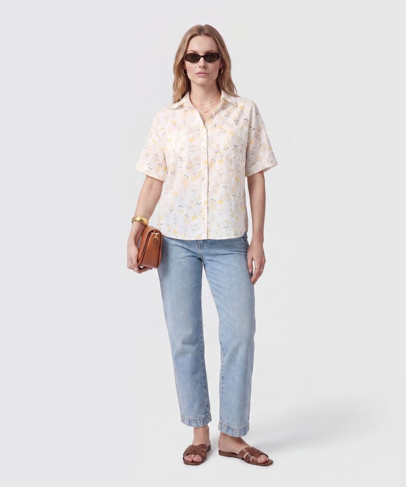 Camisa Manga Corta Con Doblez Para Mujer